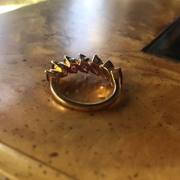 Natural Rhodolite Garnet Sterling Silver Yellow Gold Vermeil Ring Size 6 - Picture 5 of 7